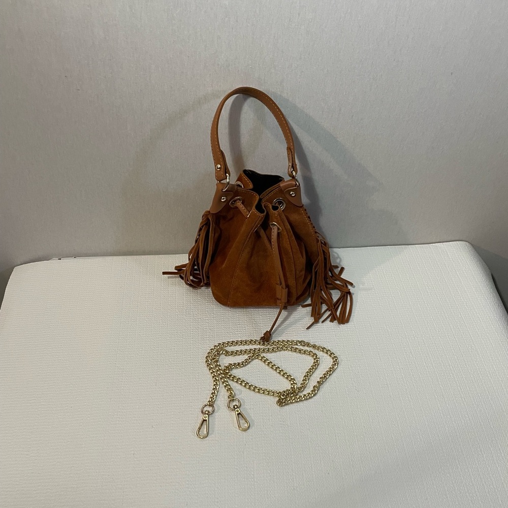 Anna Paola suede , genuine leather fringe bucket bag - Picture 5 of 13